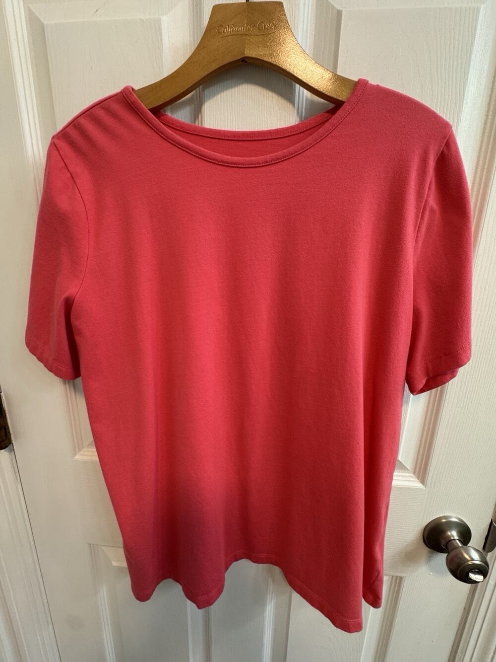 Denim Co Essentials L Coral Red T-shirt Cotton Blend Stretch Short Sleeves